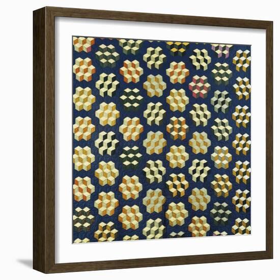 Tumbling Blocks Coverlet, American, 19th Century-null-Framed Giclee Print