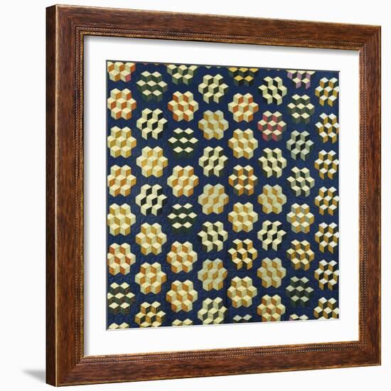 Tumbling Blocks Coverlet, American, 19th Century-null-Framed Giclee Print