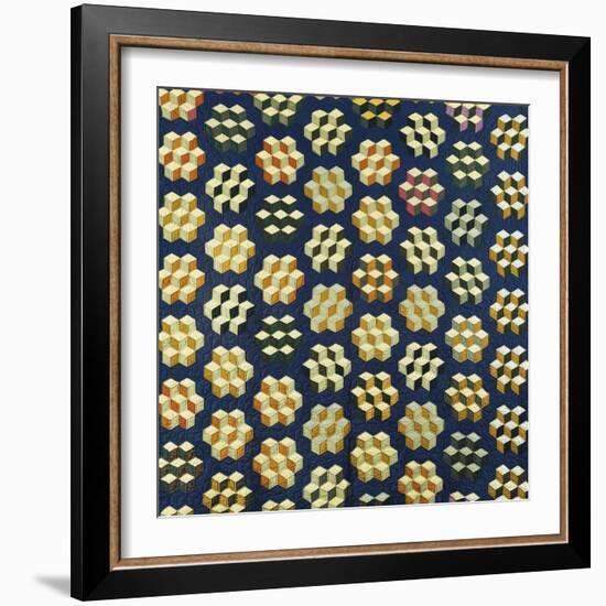 Tumbling Blocks Coverlet, American, 19th Century-null-Framed Giclee Print