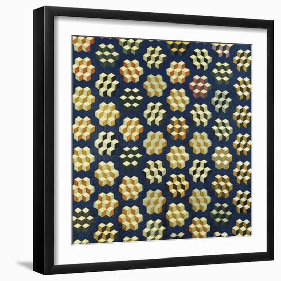 Tumbling Blocks Coverlet, American, 19th Century-null-Framed Giclee Print