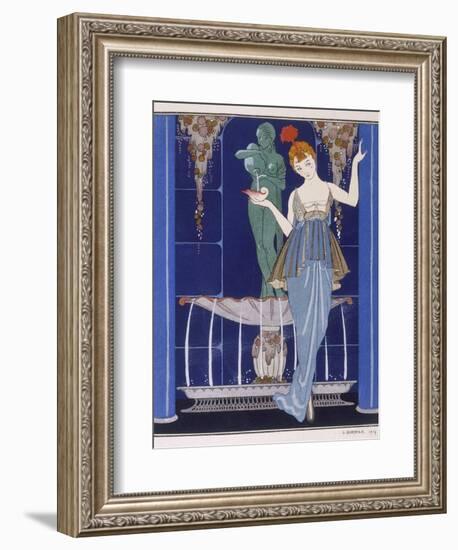 Tunic Dress by Paquin: Draped Tango Skirt with Front Split and Train-Georges Barbier-Framed Photographic Print