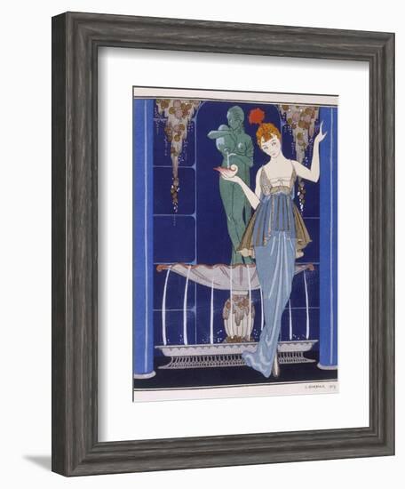 Tunic Dress by Paquin: Draped Tango Skirt with Front Split and Train-Georges Barbier-Framed Photographic Print