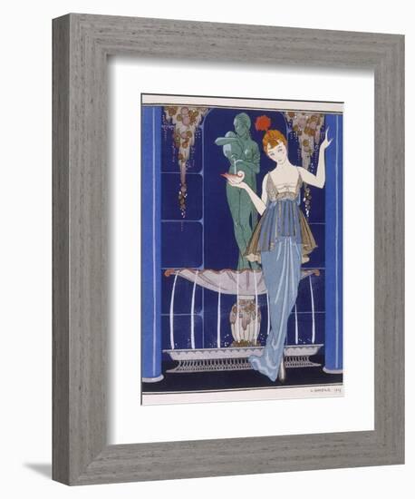 Tunic Dress by Paquin: Draped Tango Skirt with Front Split and Train-Georges Barbier-Framed Photographic Print