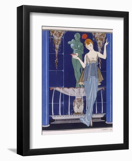 Tunic Dress by Paquin: Draped Tango Skirt with Front Split and Train-Georges Barbier-Framed Photographic Print