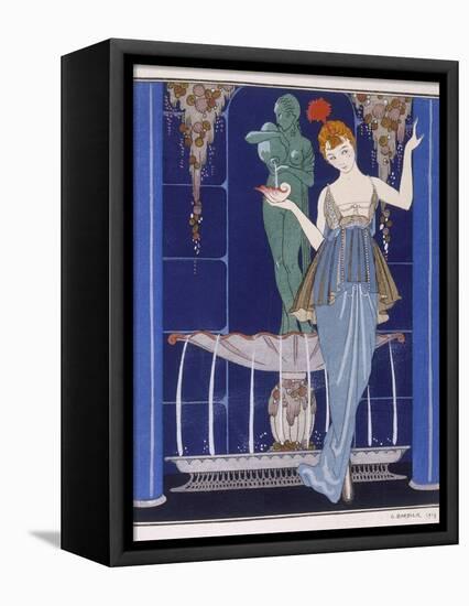 Tunic Dress by Paquin: Draped Tango Skirt with Front Split and Train-Georges Barbier-Framed Premier Image Canvas