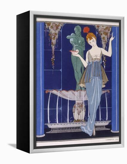 Tunic Dress by Paquin: Draped Tango Skirt with Front Split and Train-Georges Barbier-Framed Premier Image Canvas