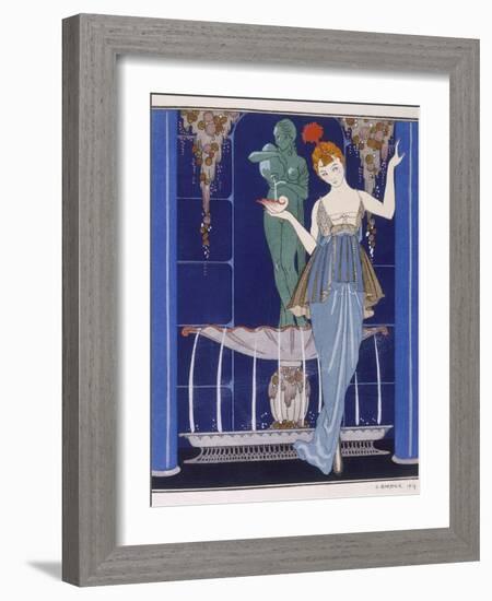 Tunic Dress by Paquin: Draped Tango Skirt with Front Split and Train-Georges Barbier-Framed Photographic Print