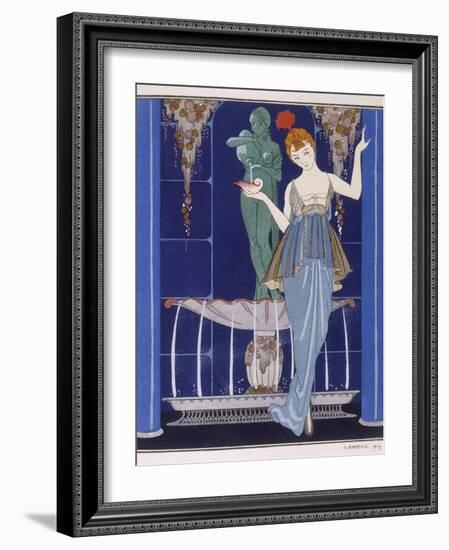 Tunic Dress by Paquin: Draped Tango Skirt with Front Split and Train-Georges Barbier-Framed Photographic Print