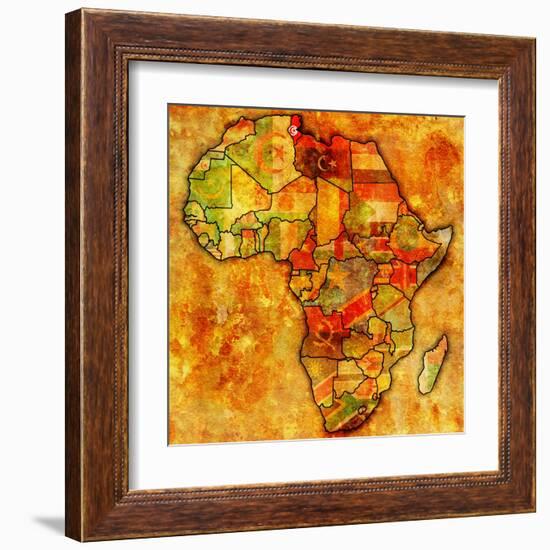 Tunisia on Actual Map of Africa-michal812-Framed Art Print