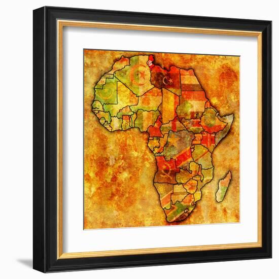 Tunisia on Actual Map of Africa-michal812-Framed Art Print