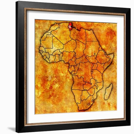 Tunisia on Actual Map of Africa-michal812-Framed Art Print