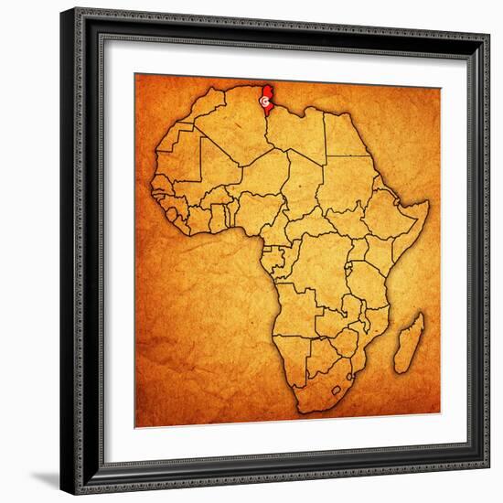 Tunisia on Actual Map of Africa-michal812-Framed Art Print