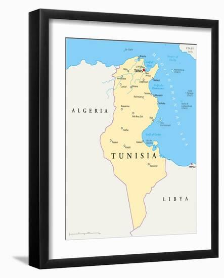 Tunisia Political Map-Peter Hermes Furian-Framed Art Print