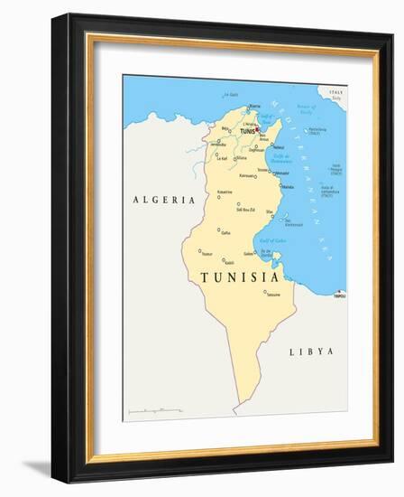 Tunisia Political Map-Peter Hermes Furian-Framed Art Print