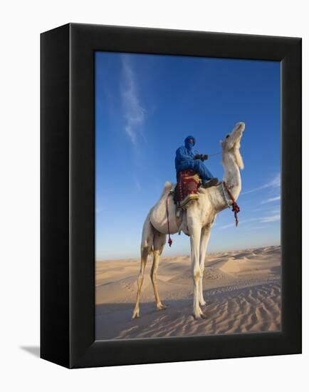 Tunisia, Sahara Desert, Douz, Great Dune, Rider and Camel-Walter Bibikow-Framed Premier Image Canvas