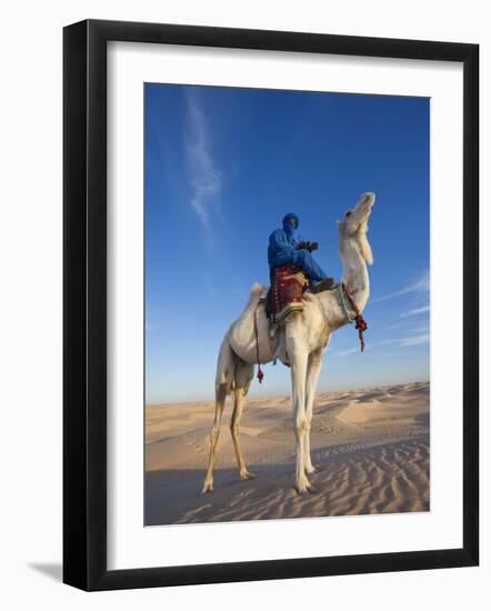 Tunisia, Sahara Desert, Douz, Great Dune, Rider and Camel-Walter Bibikow-Framed Photographic Print