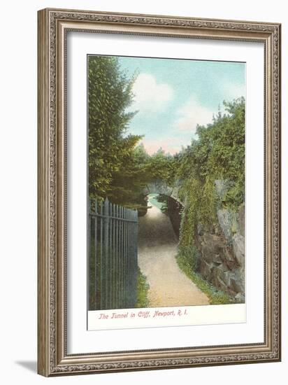 Tunnel in Cliff Walk, Newport, Rhode Island-null-Framed Art Print