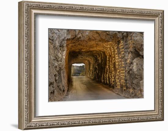 Tunnel on Iron Mountain Road Lit by Setting Sun, Mount Rushmore, South Dakota-Chuck Haney-Framed Photographic Print