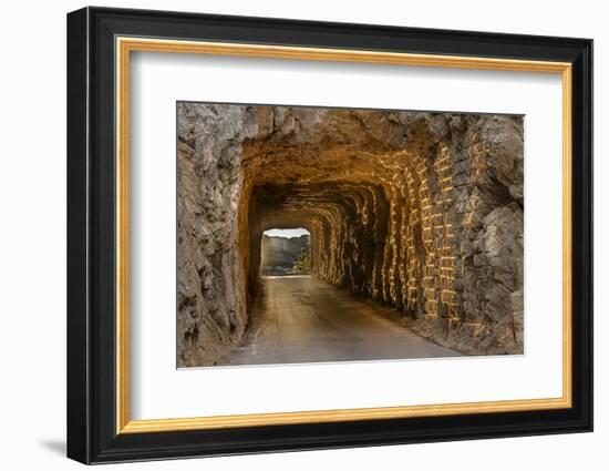 Tunnel on Iron Mountain Road Lit by Setting Sun, Mount Rushmore, South Dakota-Chuck Haney-Framed Photographic Print