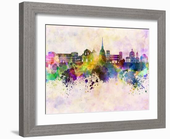 Turin Skyline in Watercolor Background-paulrommer-Framed Art Print