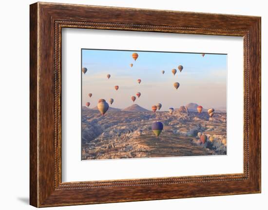 Turkey, Anatolia, Cappadocia, Goreme. Hot air balloons above Red Valley.-Emily Wilson-Framed Photographic Print