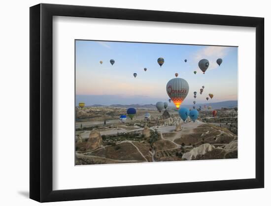 Turkey, Anatolia, Cappadocia, Goreme. Hot air balloons above Red Valley.-Emily Wilson-Framed Photographic Print