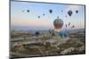 Turkey, Anatolia, Cappadocia, Goreme. Hot air balloons above Red Valley.-Emily Wilson-Mounted Photographic Print