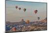 Turkey, Anatolia, Cappadocia, Goreme. Hot air balloons flying above the valley.-Emily Wilson-Mounted Photographic Print