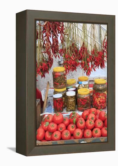 Turkey, Izmir, Kusadasi. Local market, red peppers and tomatoes.-Emily Wilson-Framed Premier Image Canvas