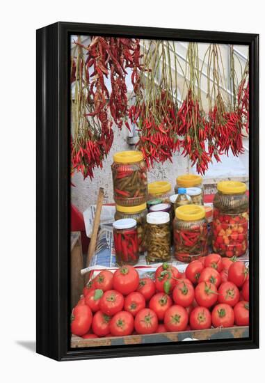 Turkey, Izmir, Kusadasi. Local market, red peppers and tomatoes.-Emily Wilson-Framed Premier Image Canvas