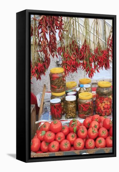 Turkey, Izmir, Kusadasi. Local market, red peppers and tomatoes.-Emily Wilson-Framed Premier Image Canvas