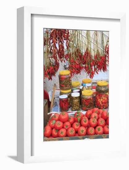 Turkey, Izmir, Kusadasi. Local market, red peppers and tomatoes.-Emily Wilson-Framed Photographic Print