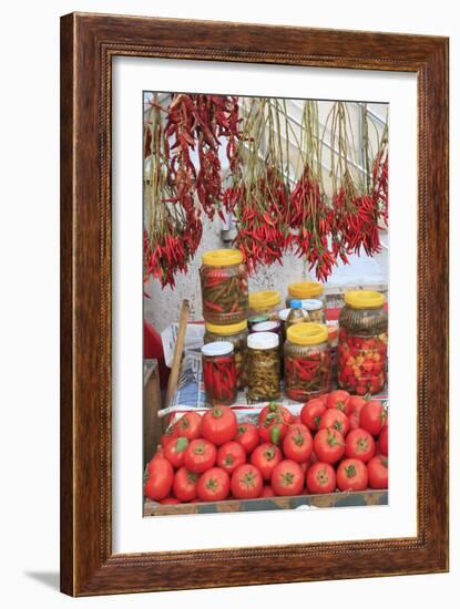 Turkey, Izmir, Kusadasi. Local market, red peppers and tomatoes.-Emily Wilson-Framed Photographic Print