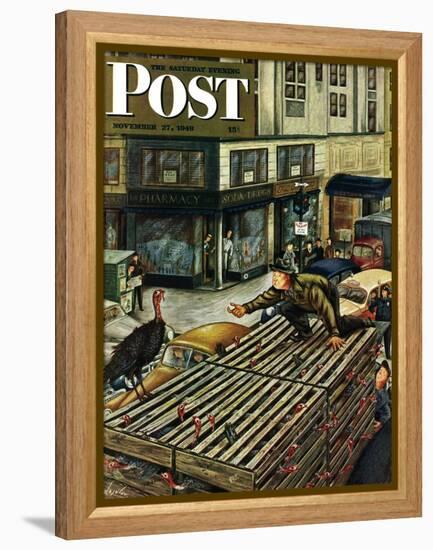 "Turkey Loose Atop Truck," Saturday Evening Post Cover, November 27, 1948-Constantin Alajalov-Framed Premier Image Canvas
