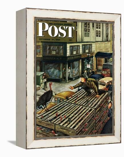 "Turkey Loose Atop Truck," Saturday Evening Post Cover, November 27, 1948-Constantin Alajalov-Framed Premier Image Canvas