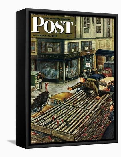 "Turkey Loose Atop Truck," Saturday Evening Post Cover, November 27, 1948-Constantin Alajalov-Framed Premier Image Canvas