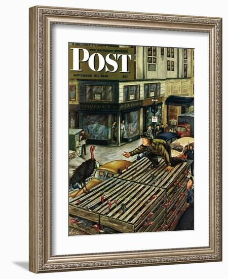 "Turkey Loose Atop Truck," Saturday Evening Post Cover, November 27, 1948-Constantin Alajalov-Framed Giclee Print