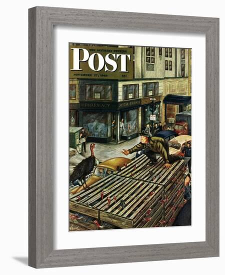 "Turkey Loose Atop Truck," Saturday Evening Post Cover, November 27, 1948-Constantin Alajalov-Framed Giclee Print