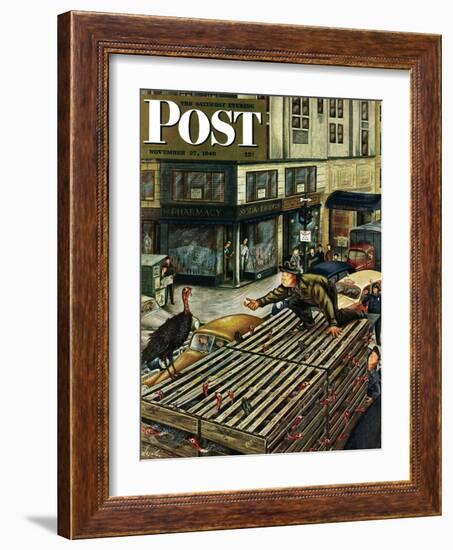 "Turkey Loose Atop Truck," Saturday Evening Post Cover, November 27, 1948-Constantin Alajalov-Framed Giclee Print