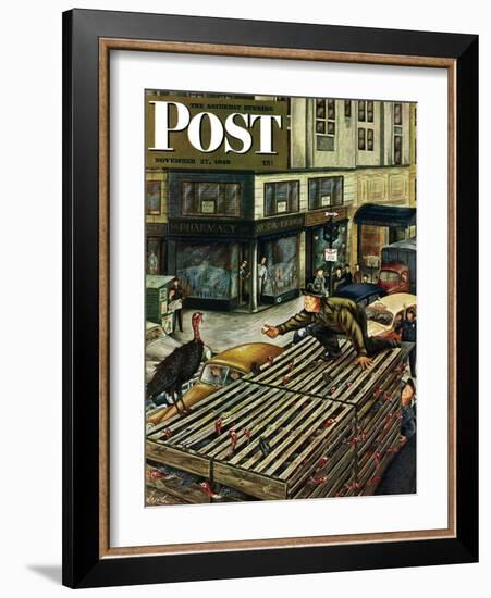 "Turkey Loose Atop Truck," Saturday Evening Post Cover, November 27, 1948-Constantin Alajalov-Framed Giclee Print