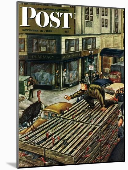 "Turkey Loose Atop Truck," Saturday Evening Post Cover, November 27, 1948-Constantin Alajalov-Mounted Giclee Print