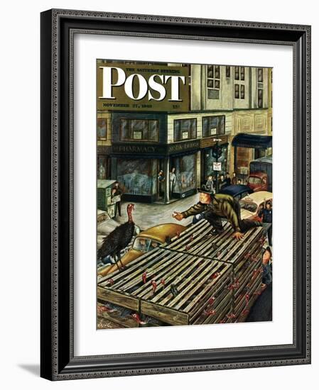 "Turkey Loose Atop Truck," Saturday Evening Post Cover, November 27, 1948-Constantin Alajalov-Framed Giclee Print