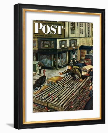 "Turkey Loose Atop Truck," Saturday Evening Post Cover, November 27, 1948-Constantin Alajalov-Framed Giclee Print