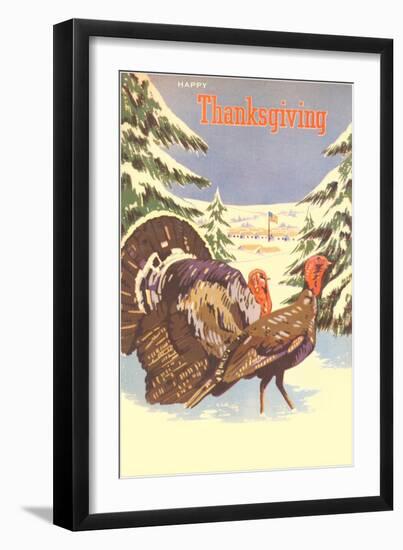 Turkeys in the Snow-null-Framed Art Print