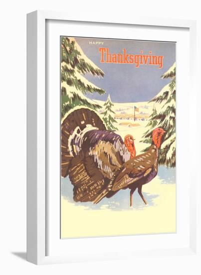 Turkeys in the Snow-null-Framed Art Print