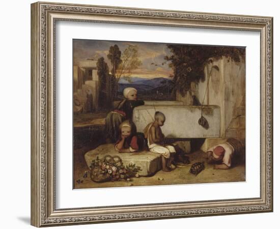 Turkish Children Playing with a Turtle (Souvenir De La Turquie D'Asi)-Alexandre Gabriel Decamps-Framed Giclee Print