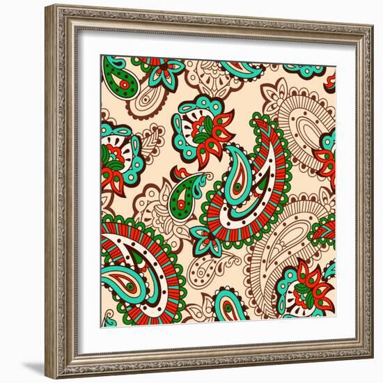 Turkish Cucumber Seamless Pattern Beige Style-dNaya-Framed Premium Giclee Print