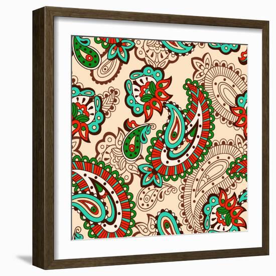 Turkish Cucumber Seamless Pattern Beige Style-dNaya-Framed Premium Giclee Print