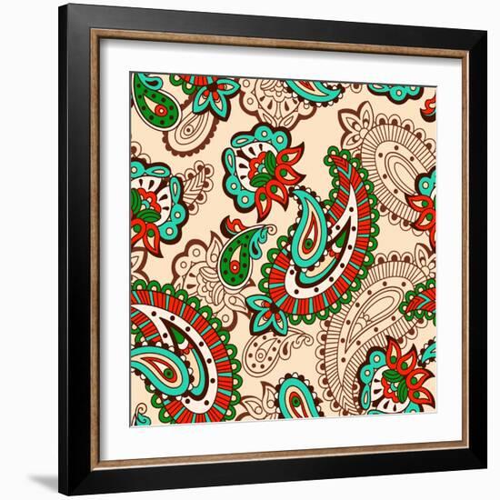 Turkish Cucumber Seamless Pattern Beige Style-dNaya-Framed Premium Giclee Print