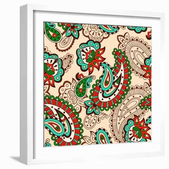 Turkish Cucumber Seamless Pattern Beige Style-dNaya-Framed Premium Giclee Print